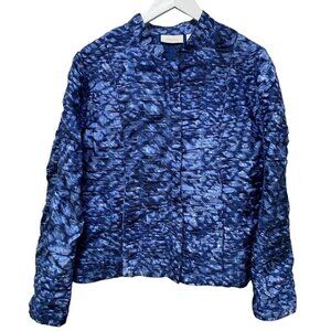 CHICO'S Jacket Size Large (Chicos 2) Blue Zip Front Ruched Boho Artsy Womens Top